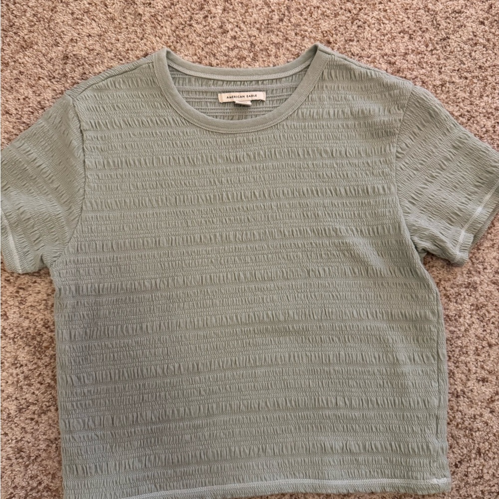 American Eagle Women's Textured Green Top